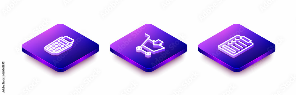 Set Isometric line POS terminal, Add to Shopping cart and Clipboard with checklist icon. Vector Set Isometric line POS terminal, Add to Shopping cart and Clipboard with checklist icon. Vector