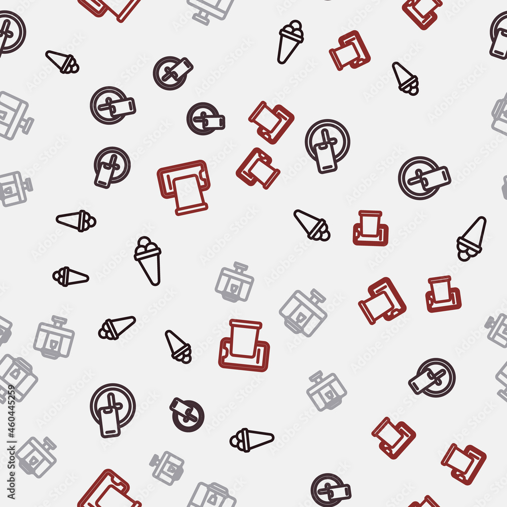 Set line Ice cream in waffle, Round the clock delivery, Online ordering food and Food on mobile on seamless pattern. Vector Set line Ice cream in waffle, Round the clock delivery, Online ordering food and Food on mobile on seamless pattern. Vector
