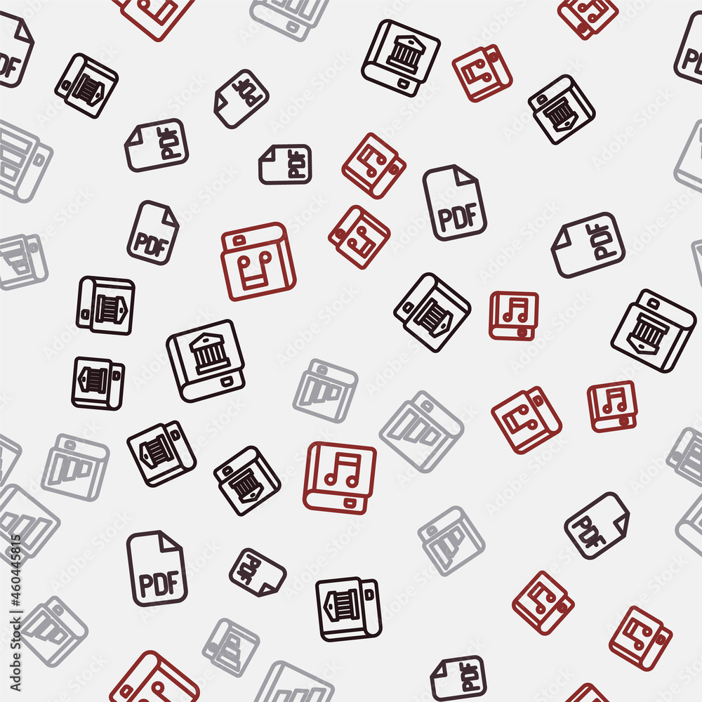 Set line Law book, PDF file document, Financial and Audio on seamless pattern. Vector Set line Law book, PDF file document, Financial and Audio on seamless pattern. Vector