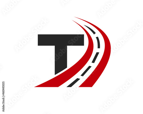 Transport logo with T letter concept. T letter Road logo design Template