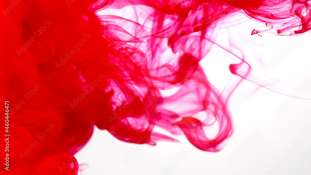 Colored acrylic paints in water. Blood-red cloud of ink on a white background. Awesome abstract background. Drops of red ink in water. Colored acrylic paints in water. Blood-red cloud of ink on a white background. Awesome abstract background. Drops of red ink in water.