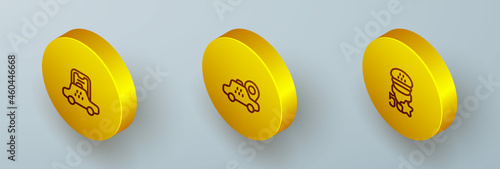 Set Isometric line Taxi mobile app, Location taxi car and service rating icon. Vector