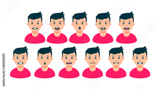 Animation of conversational facial expressions. Different facial expressions of teenager from delight disappointment and fear joyful happiness and anxious vector misunderstanding