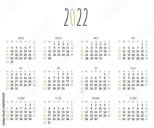 Obraz na płótnie Calendar for 2022 year, green black w salonie