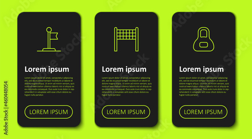 Set line Flag, Volleyball net and Weight. Business infographic template. Vector