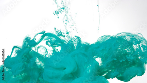 Cuadro en lienzo Mint green watercolor ink in water on a white background