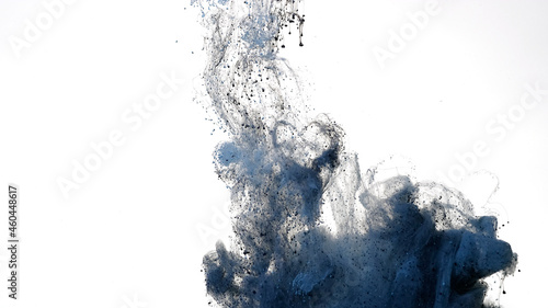 Gray-blue-black watercolor ink in water on a white background. Colored cloud of ink on a white background. Beautiful abstract background.