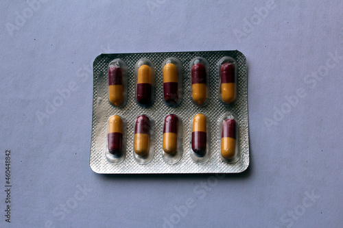 Drug prescription for treatment medication. Pharmaceutical medicament  cure in container for health. Pharmacy theme