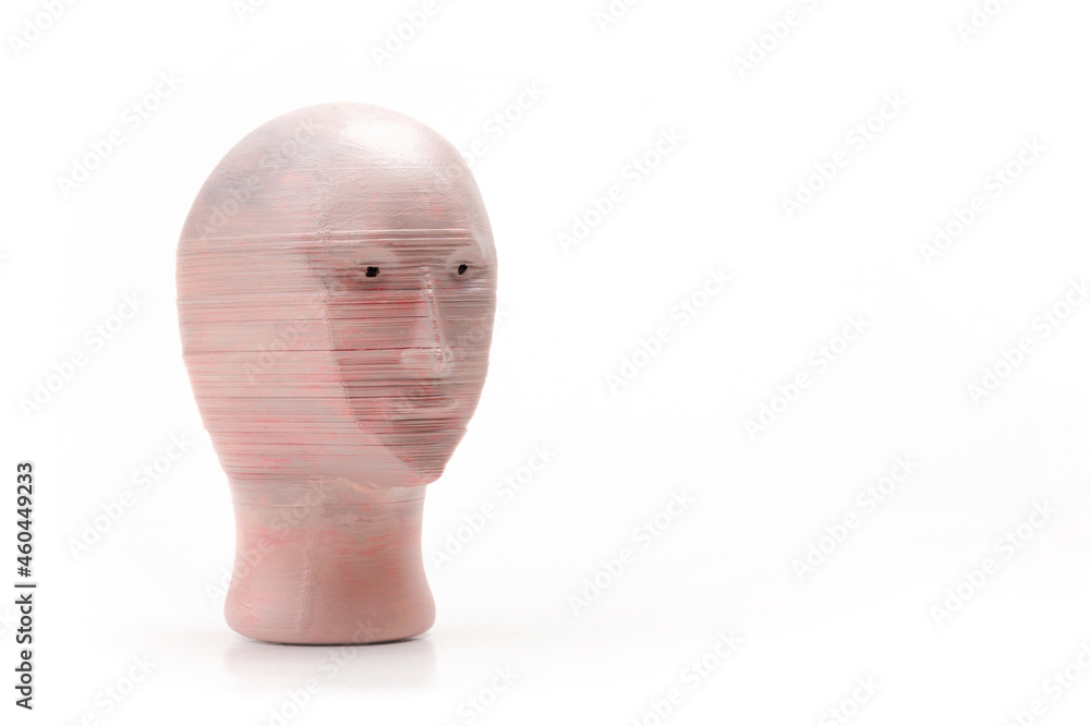 Meme man 3d printed head plastic model, object isolated on white background, cut out, 3D print technology product, surreal internet memes modern web culture symbol simple abstract concept, nobody - obrazy, fototapety, plakaty 