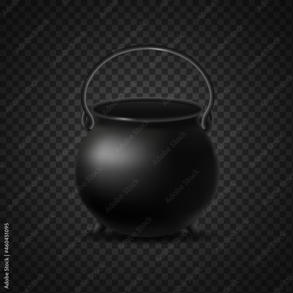 Fototapeta premium Empty black cauldron isolated. Pot for magical brews and rituals campfire cooking
