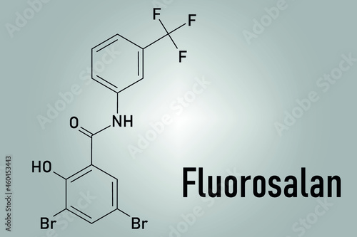 Fluorosalan antiseptic molecule. Skeletal formula.