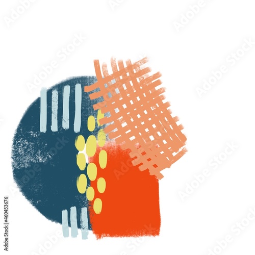 Abstract multicolored design of lines, dots, spots in digital technology on a white background for packaging, website, textiles. Close-up