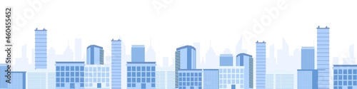 City landscape with skyscrapers. Modern metropolis with blue industrial and residential buildings creative architecture with silhouettes of glass and vector concrete.