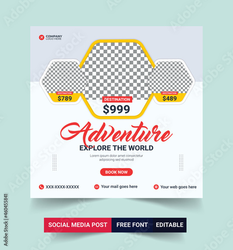 Travel vacation tourism social media post or web banner template
