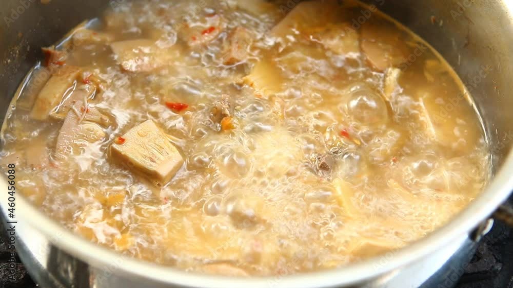 Cooking young jackfruit curry in pot, Thai northern food. Cooking young jackfruit curry in pot, Thai northern food.