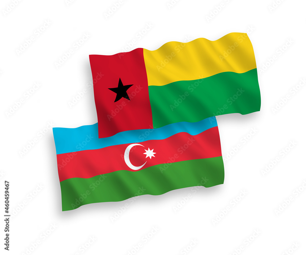 Fototapeta premium Flags of Republic of Guinea Bissau and Azerbaijan on a white background