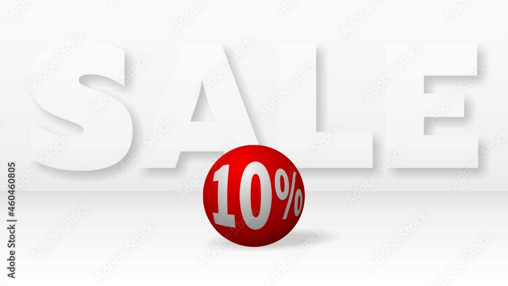 A beautiful red ball with 10 percent discount rolling against big white letters SALE A beautiful red ball with 10 percent discount rolling against big white letters SALE