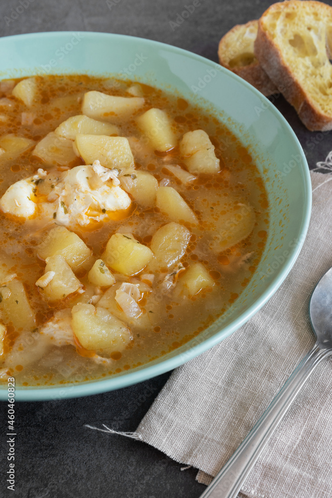 Traditional Spanish recipe potato stew with egg Traditional Spanish recipe potato stew with egg