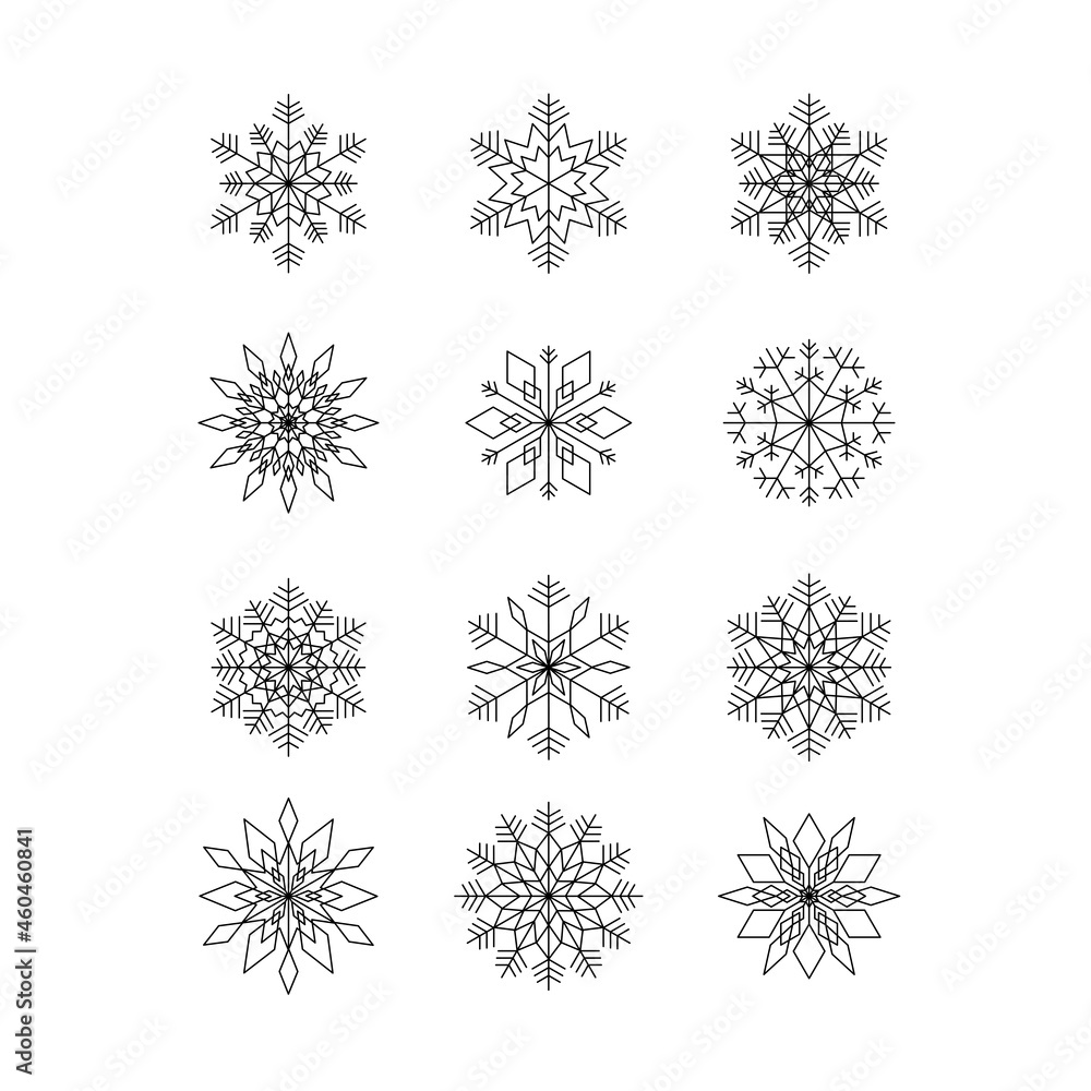 Set of abstract snowflakes. Vector illustration of design elements for wallpaper, surface, web design, textile, decor, print. Set of abstract snowflakes. Vector illustration of design elements for wallpaper, surface, web design, textile, decor, print.