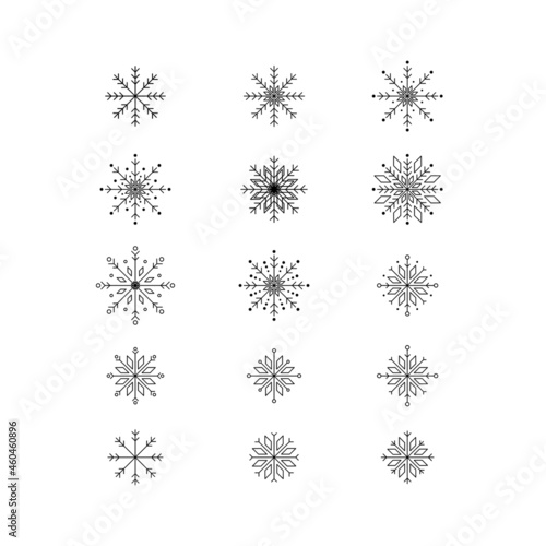 Set of abstract snowflakes. Vector illustration of design elements for wallpaper, surface, web design, textile, decor, print.