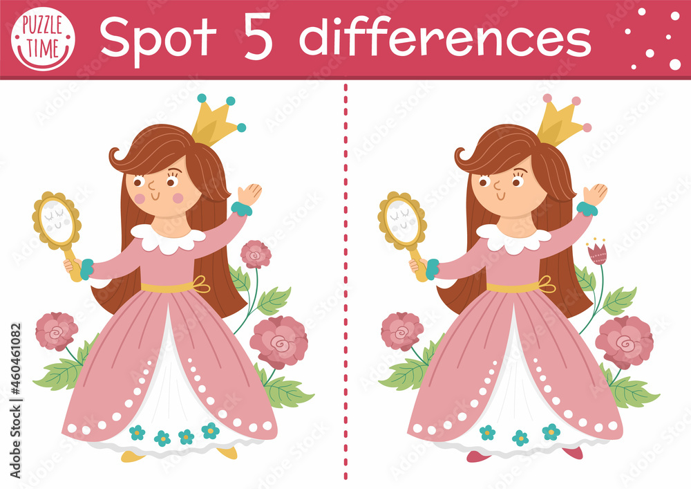 Find differences game for children. Fairytale educational activity with