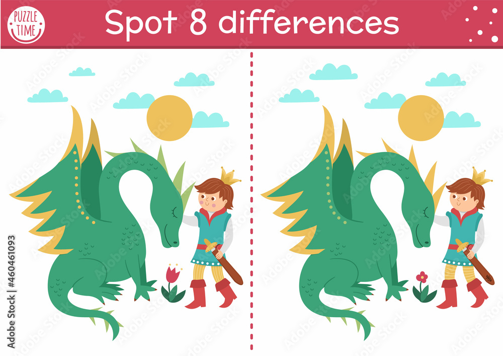 Find differences game for children. Fairytale educational activity with ...
