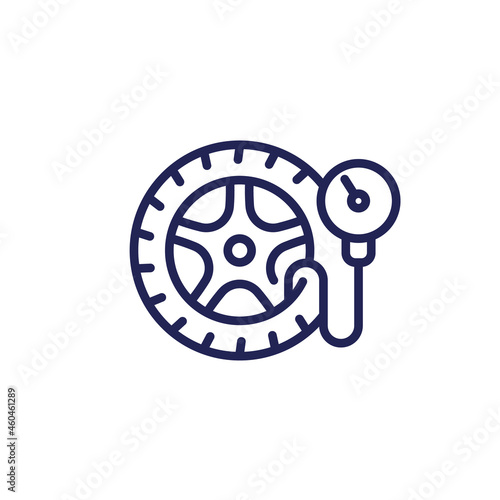tire pressure icon, tyre check line vector