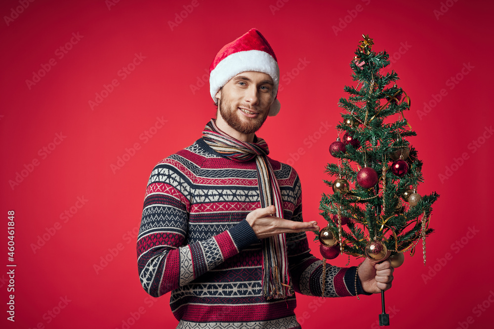 Cheerful man in a santa hat Christmas decorations holiday New Year studio posing Cheerful man in a santa hat Christmas decorations holiday New Year studio posing