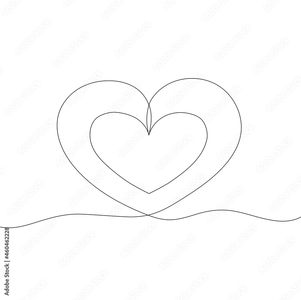 Stylized cute heart. Continuous One Line Drawing. Outline style. Vector illustration for decor, greeting cards, posters, prints for clothes, emblems.