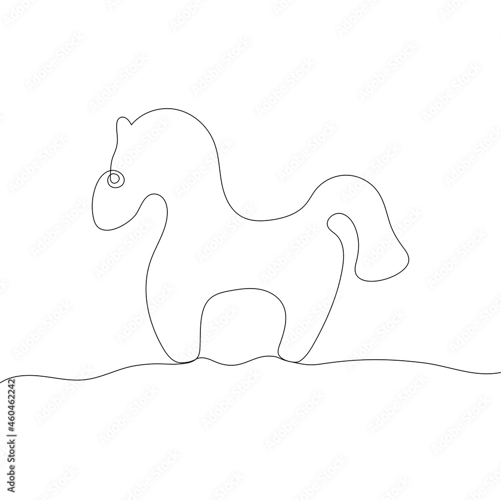 Stylized cute hors. Continuous One Line Drawing. Outline style. Vector illustration for decor, greeting cards, posters, prints for clothes, emblems. Stylized cute hors. Continuous One Line Drawing. Outline style. Vector illustration for decor, greeting cards, posters, prints for clothes, emblems.