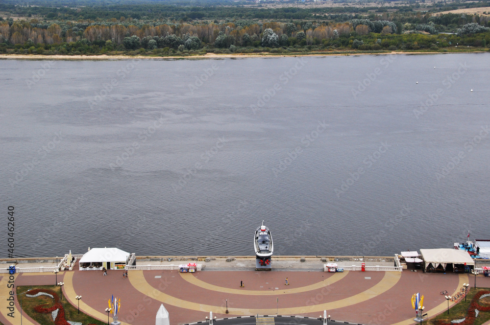 Fototapeta premium Panoramic view of the river. View of the river from the stairs in Nizhny Novgorod. September 08, 2017, Nizhny Novgorod, Russia.