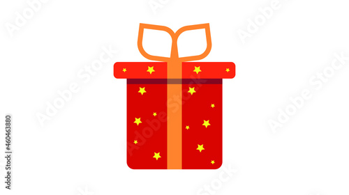 surprise red gift box, birthday celebration, special give away package, loyalty program reward, vector icon, flat illustration