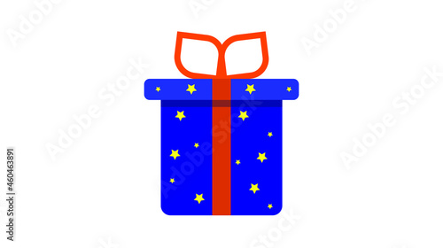 surprise blue gift box, birthday celebration, special give away package, loyalty program reward, vector icon, flat illustration