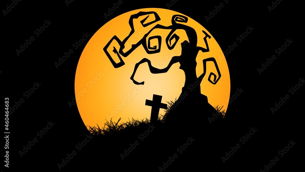 Abstract Halloween background with moon and tree , wallpaper illustration