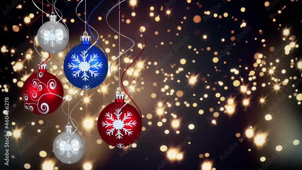 Animation of christmas bubbles over glowing spots on dark background Animation of christmas bubbles over glowing spots on dark background