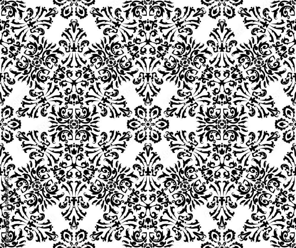 Linear Damask Seamless Vector Pattern. Black and White. Decorative texture. Mehndi patterns. For fabric, wallpaper, venetian pattern,textile, packaging.