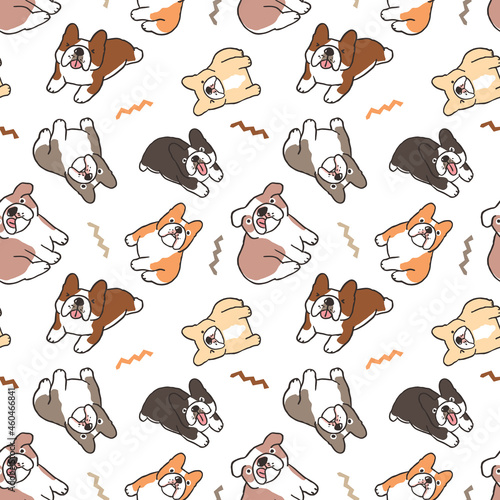 Seamless Pattern with Cartoon Bulldog Illustration on White Background © Supannee