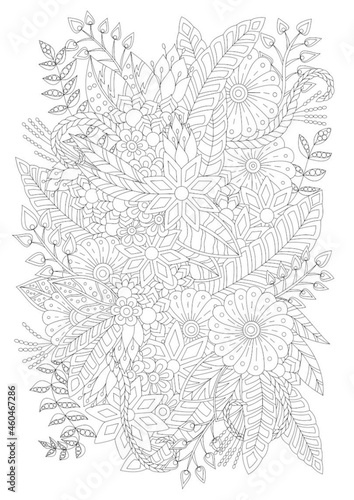 Hand drawn flowers coloring page.