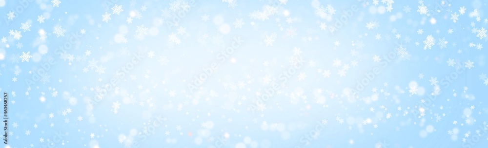 Abstract banner white snowflake on blue background with copy space for text , background in Christmas Holiday and new year  , wallpaper illustration