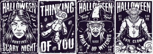 Halloween monochrome vintage posters set