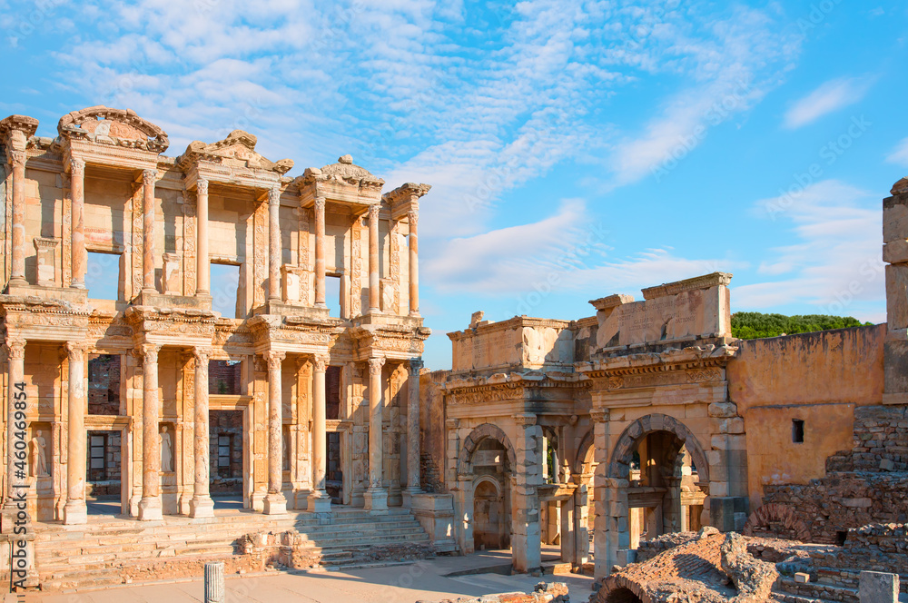 Ancient ruins in Ephesus with Celsus Library in Ephesus - Selcuk, Turkey