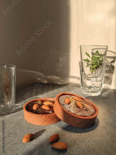 Mini  chocolate tarts with almond and sea salt (ID: 460470047)