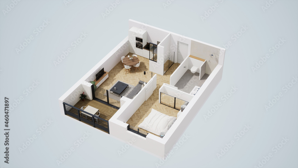 Vue 3d studio ou petit appartement Vue 3d studio ou petit appartement