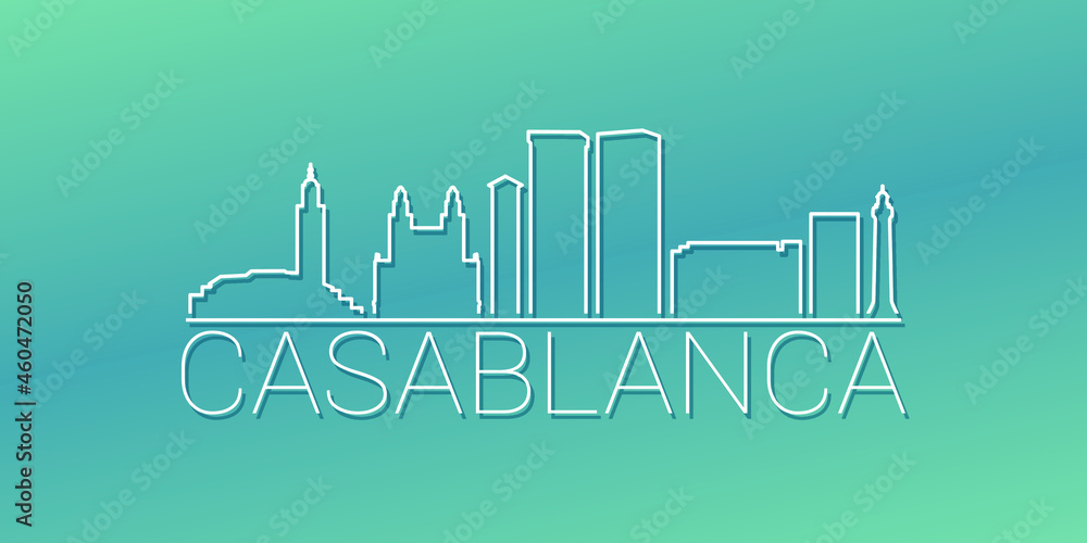 Casablanca, Morocco Skyline Linear Design. Flat City Illustration Minimal Clip Art. Background Gradient Travel Vector Icon.