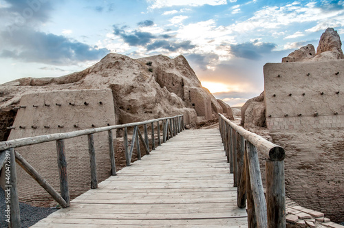 Ruins of the ancient city of Sauran. Historical place of Kazakhstan. Excavations of ancient cities, medieval buildings. photo