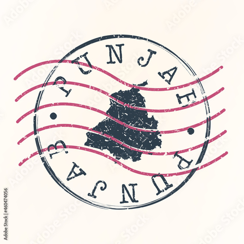 Punjab, India Stamp Map Postal. Silhouette. Passport Round Design. Vector Icon. Design Retro Travel National Symbol.