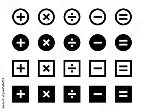 Mathematical signs collection. Plus sign, division sign, multiplication sign, minus sign, equal sign vector template elements. Basic mathematic sign symbols. Stock vector
