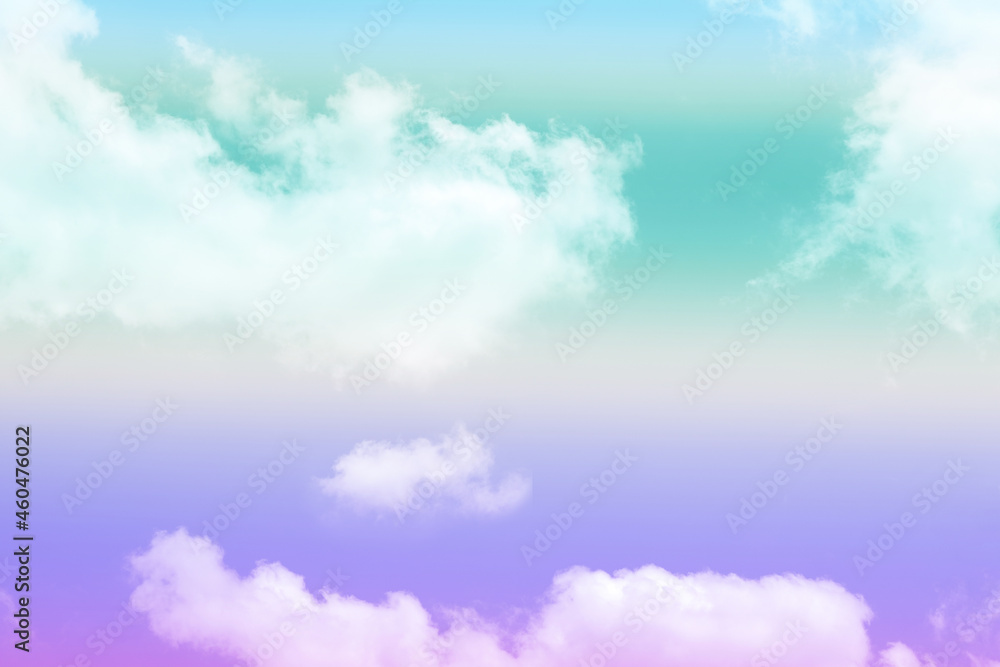 beauty sweet green violet colorful with fluffy clouds on sky. multi color rainbow image. abstract fantasy growing light