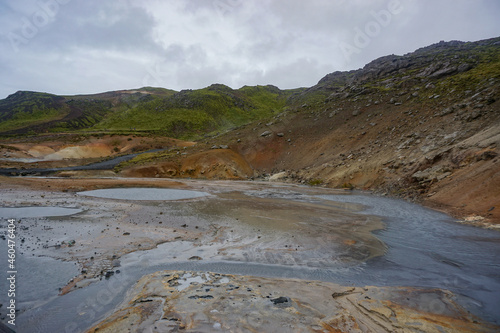 Krýsuvík, Iceland: Krýsuvík-Seltún Geothermal Hot Springs, a geothermal system in Krýsuvík volcanic area, on the Mid-Atlantic Ridge of the Reykjanes peninsula.