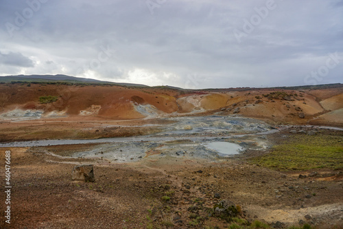 Krýsuvík, Iceland: Krýsuvík-Seltún Geothermal Hot Springs, a geothermal system in Krýsuvík volcanic area, on the Mid-Atlantic Ridge of the Reykjanes peninsula.